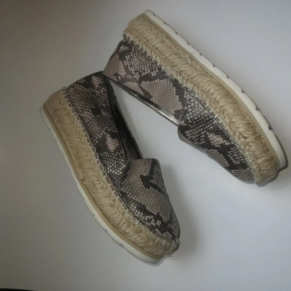 Sz 7.5 Carlos Santana Snake Platform Edith Espadrille SlipOn Shoes Natural Brown